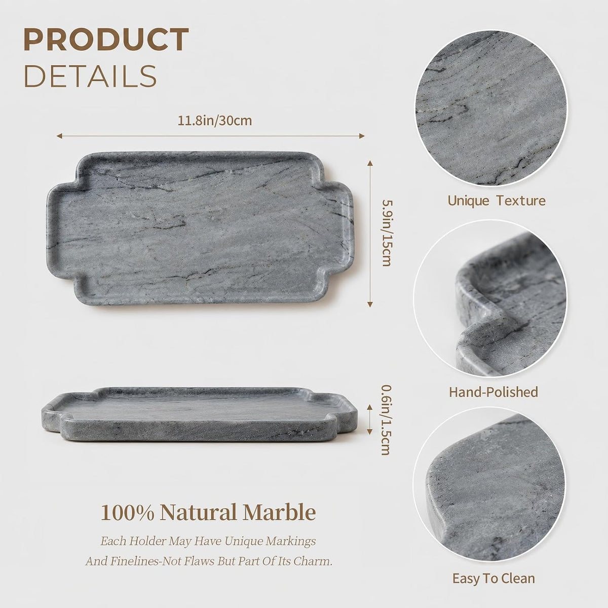 Natural Marble Scalloped Tray 12in Solid Stone Vanity Organizer