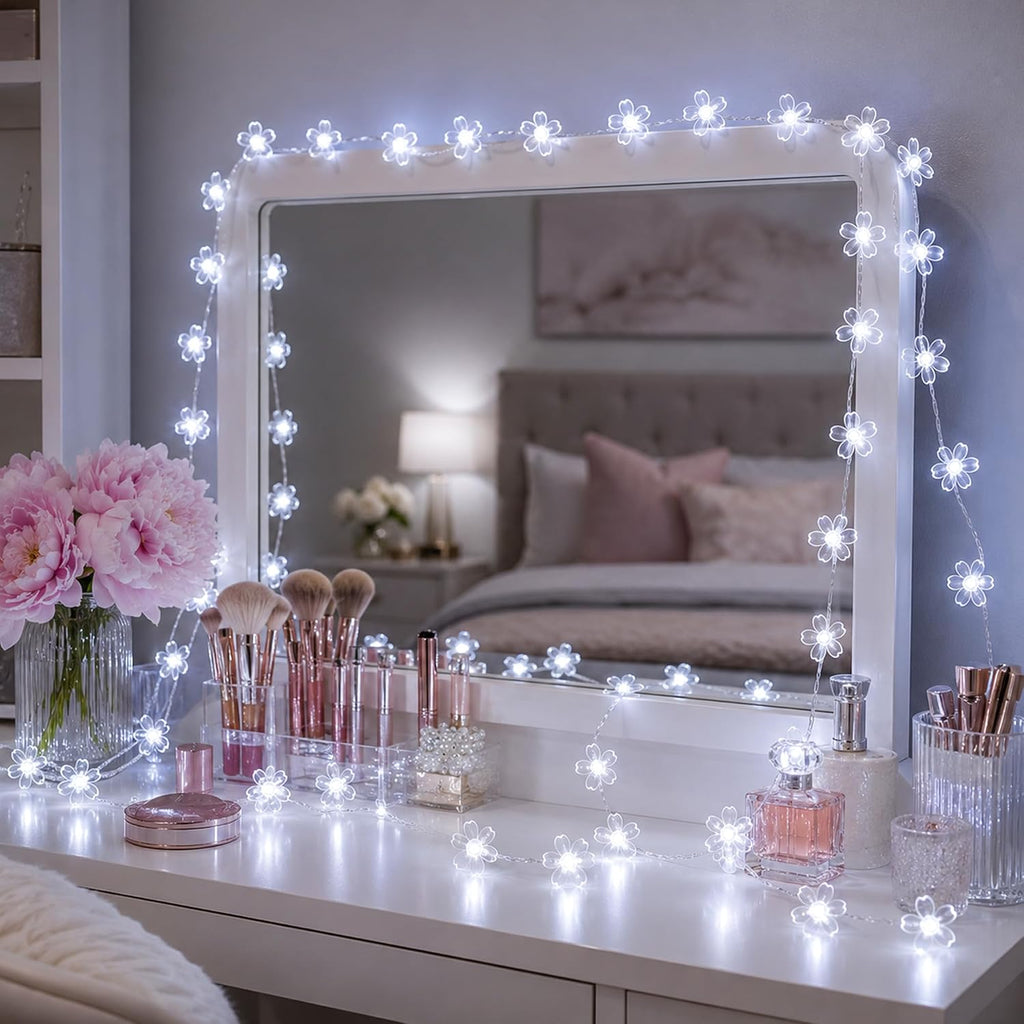 33ft 100 LED Plug in White Cherry Blossom Christmas Flower String Lights