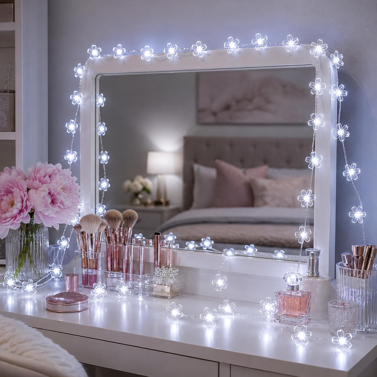 33ft 100 LED Plug in White Cherry Blossom Christmas Flower String Lights