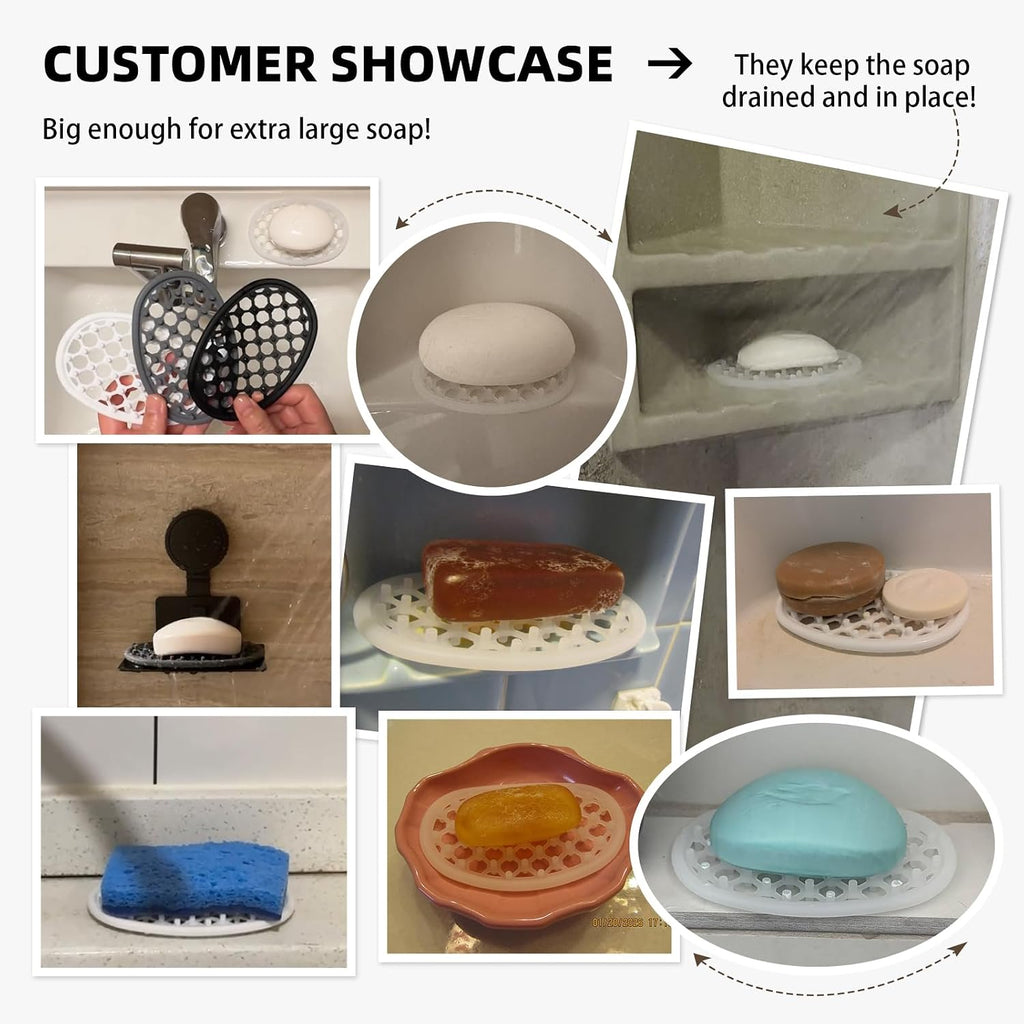 2 Pack Soap Dish for Shower, Non-Slip Silicone Bar Soap Holder with Efficient Drainage Holes for Bathroom Sink, Self Draining Soaps Saver Pad for Shower Niche, Shelf (Black- 2Pcs)