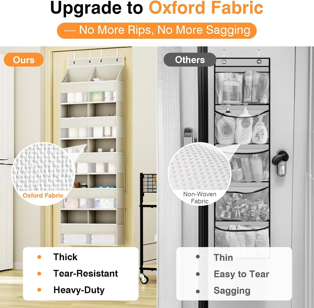 Over The Door Storage Organizer 5 Tiers Extra Large Heavy Duty Oxford Beige