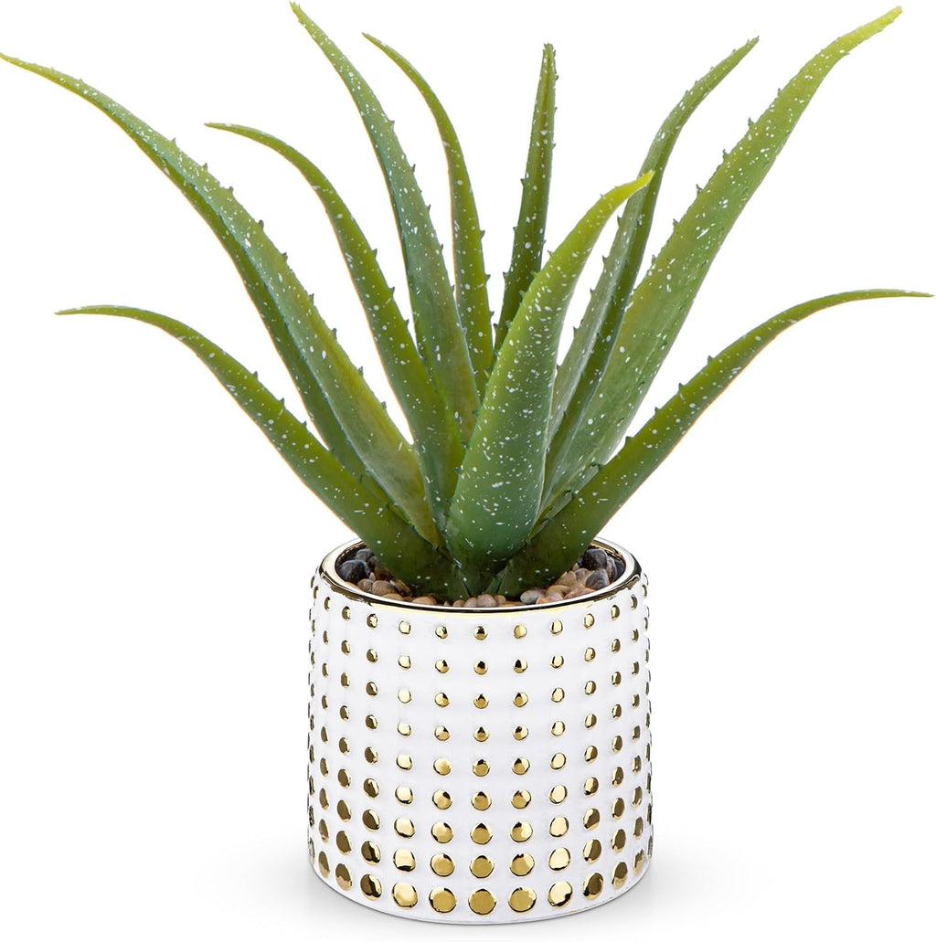 GnFlus Artificial Succulent Aloe Plants 14.2 Inch Large Faux Succulents with Ceramic Pot Fake Aloe Potted Plant for Home Indoor Bathroom Table Bedroom Shelf Office Decor