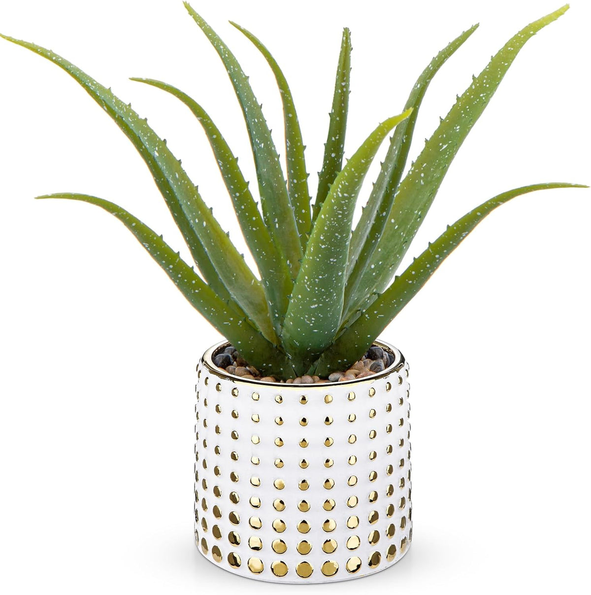 GnFlus Artificial Succulent Aloe Plants 14.2 Inch Large Faux Succulents with Ceramic Pot Fake Aloe Potted Plant for Home Indoor Bathroom Table Bedroom Shelf Office Decor