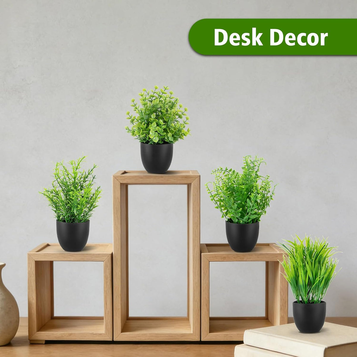 4 Pack Fake Desk Plants Small Faux Plants Mini Potted Artificial Plants for Table Bathroom Home Room Kitchen Shelf Office Decor