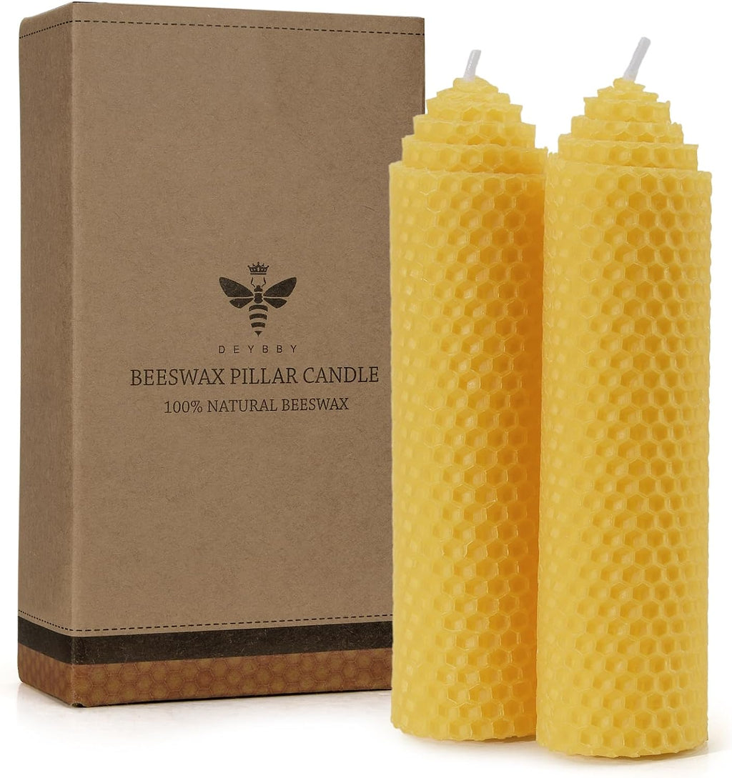 DEYBBY 1.5×6 inch Yellow Natural Beeswax Pillar Candles Set of 2