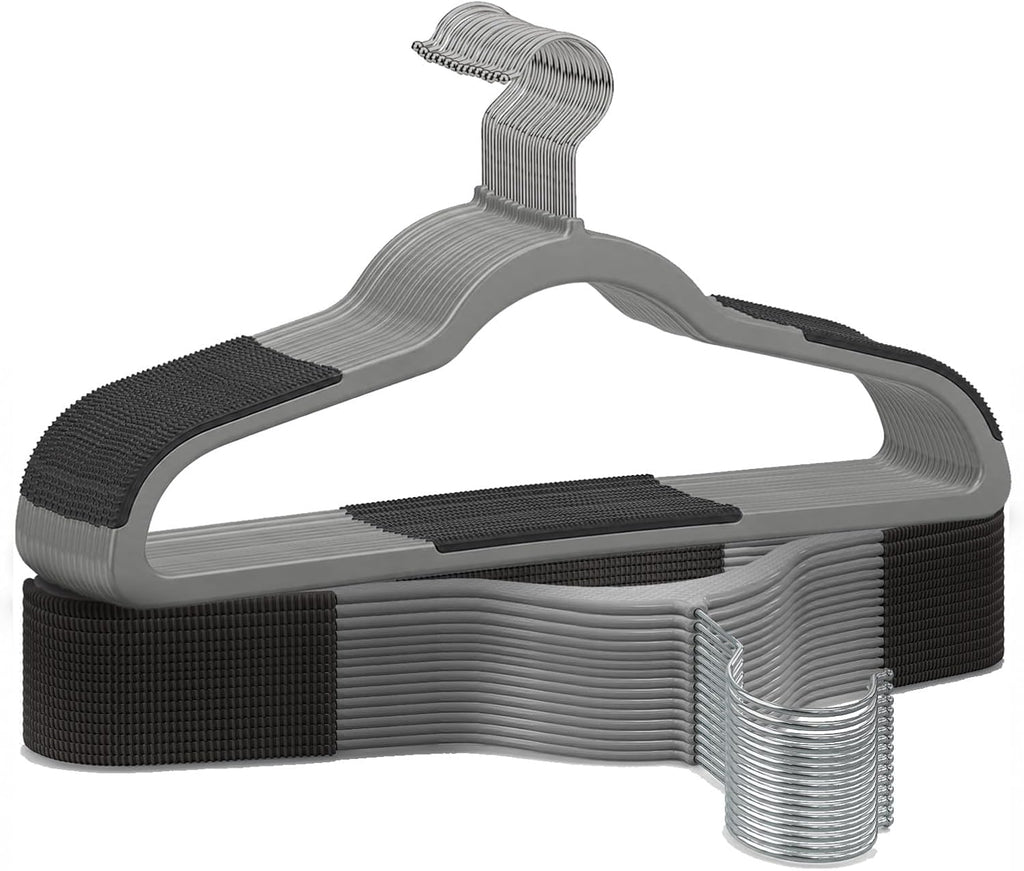 Plastic Hangers 30 Pack, Non-Slip Space-Saving Clothes Hangers, Gray