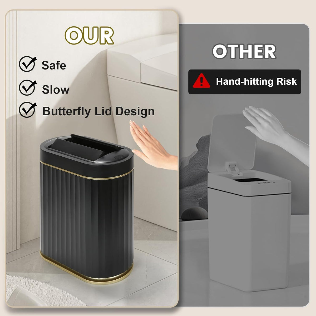 ELPHECO Motion Sensor Bathroom Trash Can with Lid 2 Gal Automatic Trash Can