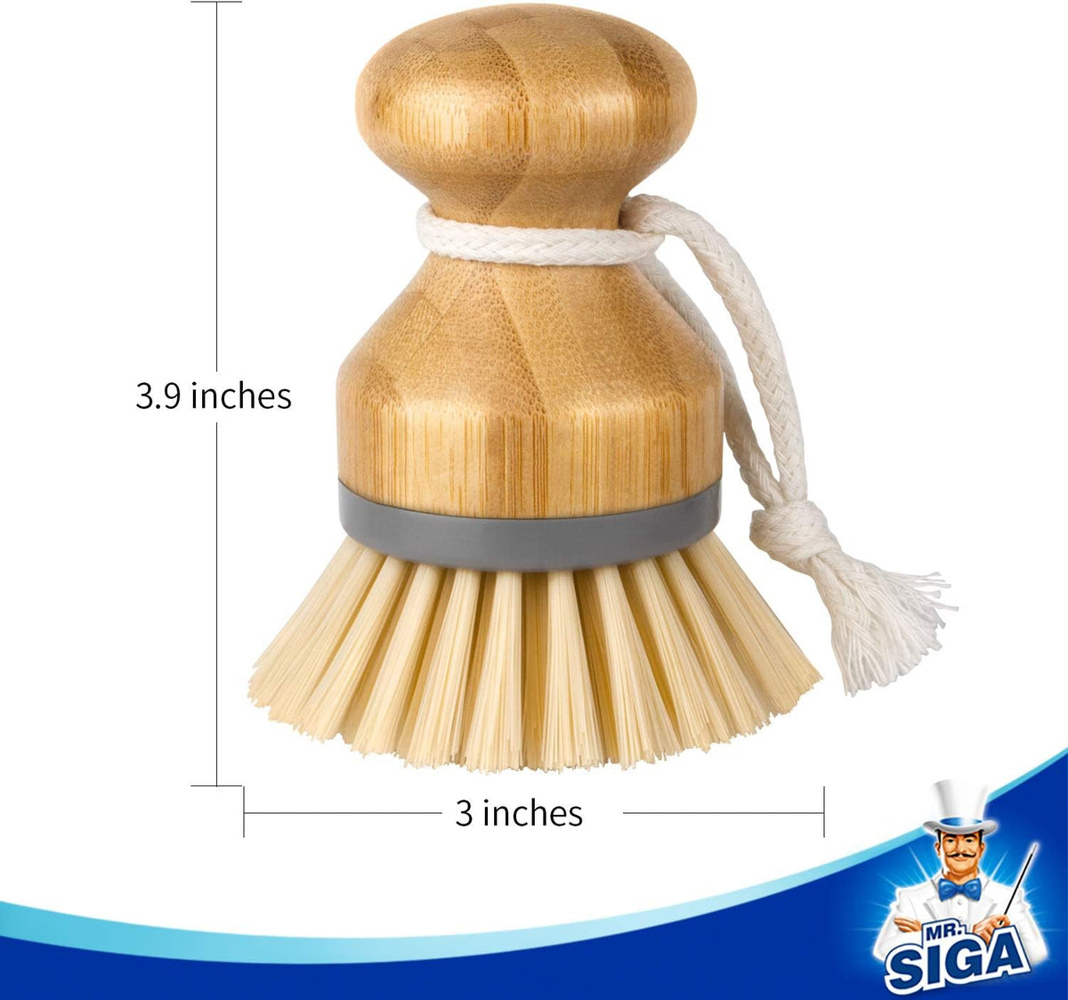 MR.SIGA Bamboo Palm Brush, Dish Scrub Brush, Bamboo Dish Brush, Pack of 2