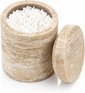 Natural Marble Canister, Cotton Swab Holder with Lid, Marble Toothbrush Holder Qtip Holder Storage for Cotton Swab, Floss Picks, Makeup Pad, Bath Salt, Beige White Travertine(NS019)