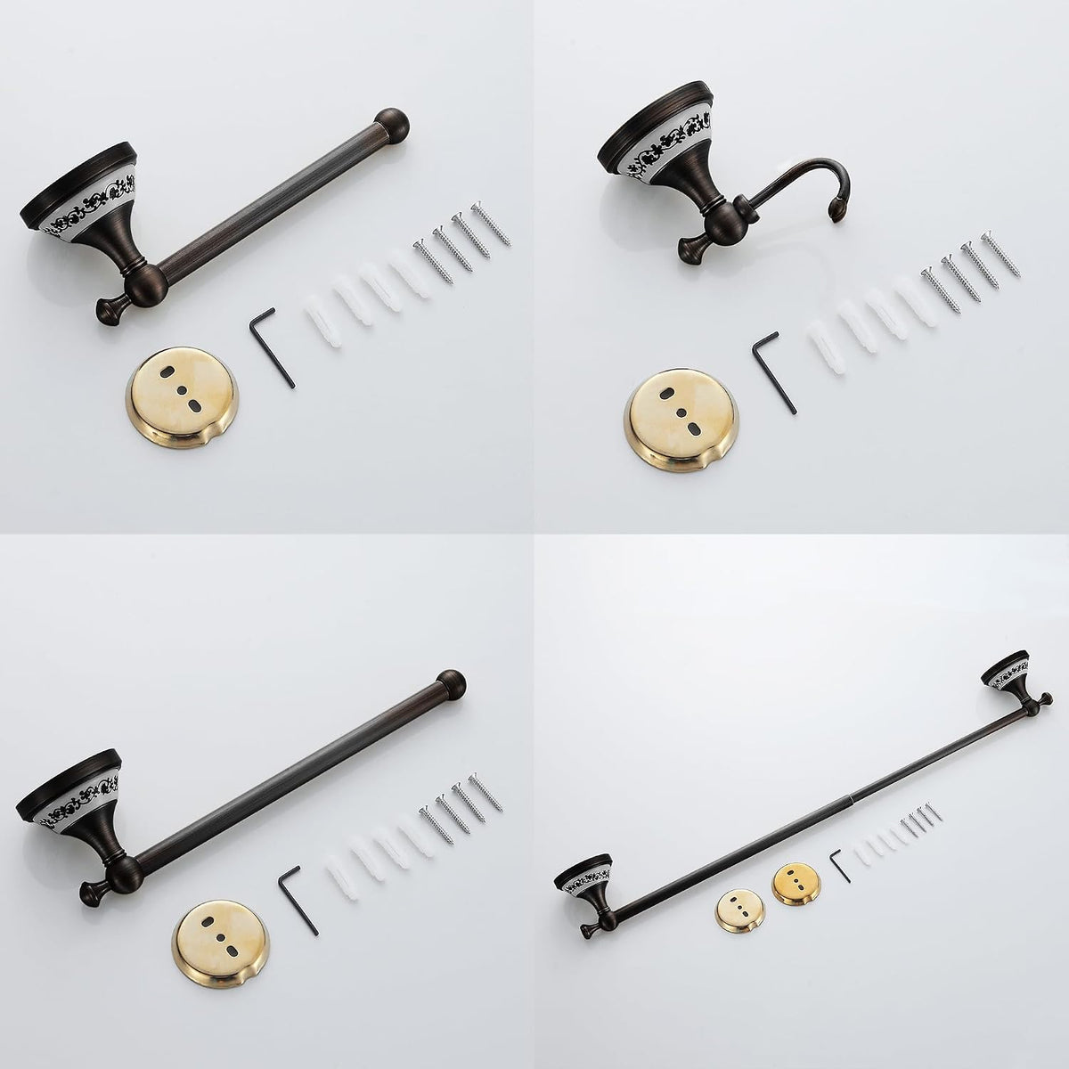 Oil Rubbed Bronze Bathroom Hardware Set,Adjustable Towel Rack, Toilet Roll Paper Holder,Hand Towel Holder,Hook, Bathroom Accessories Set Wall Mounted
