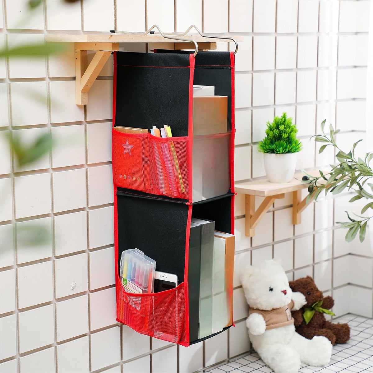1 PC Hanging Locker Organizer 2 Layer Shelves, Red