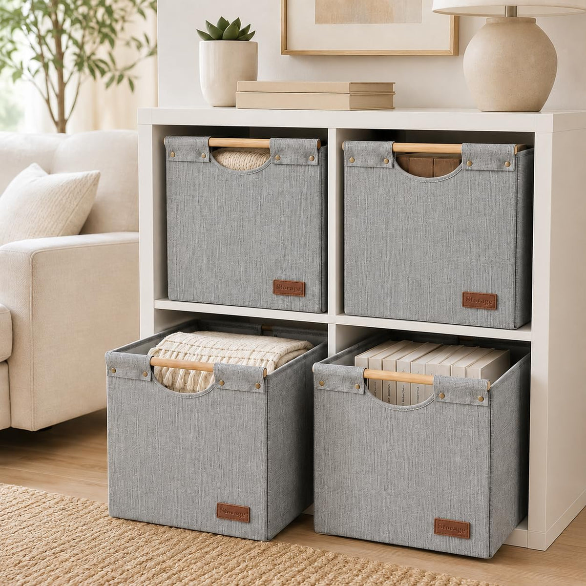 KAKAMAY Cube Storage Bin 13x15x13 Storage Cubes for Kallax 4-Pack Grey