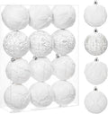 Hollyone 3.15"/80mm White Christmas Ball Ornaments 12 Pcs Shatterproof Christmas Tree Relief Ornaments Set Large Hanging Ornament Balls for Wedding Holiday Wreath Home Decor