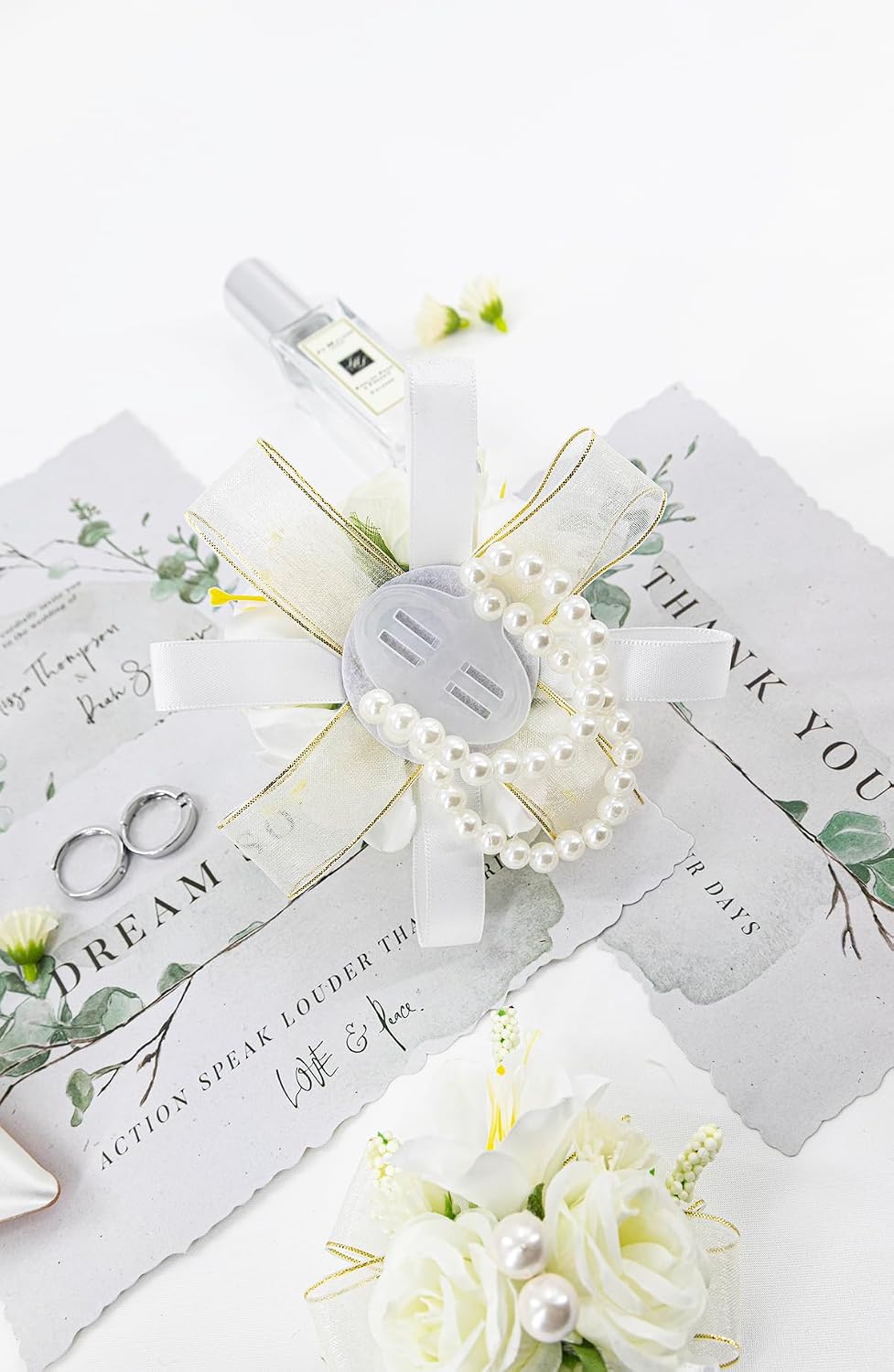 Ivory Corsage and Boutonniere Set Prom Wrist Corsage Flower