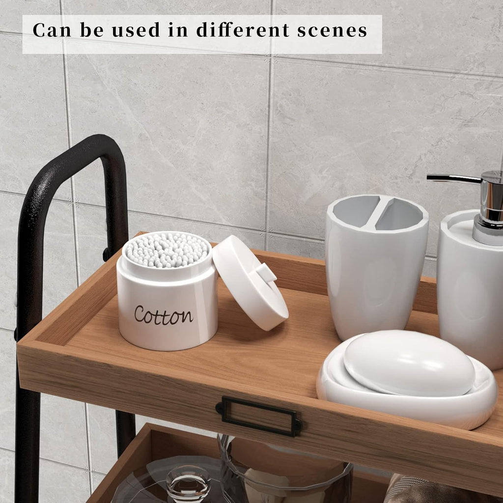 LEETOYI Ceramic Cotton Swabs Holder Organizer with Lid,Storage Canisters for Cotton Swabs, White