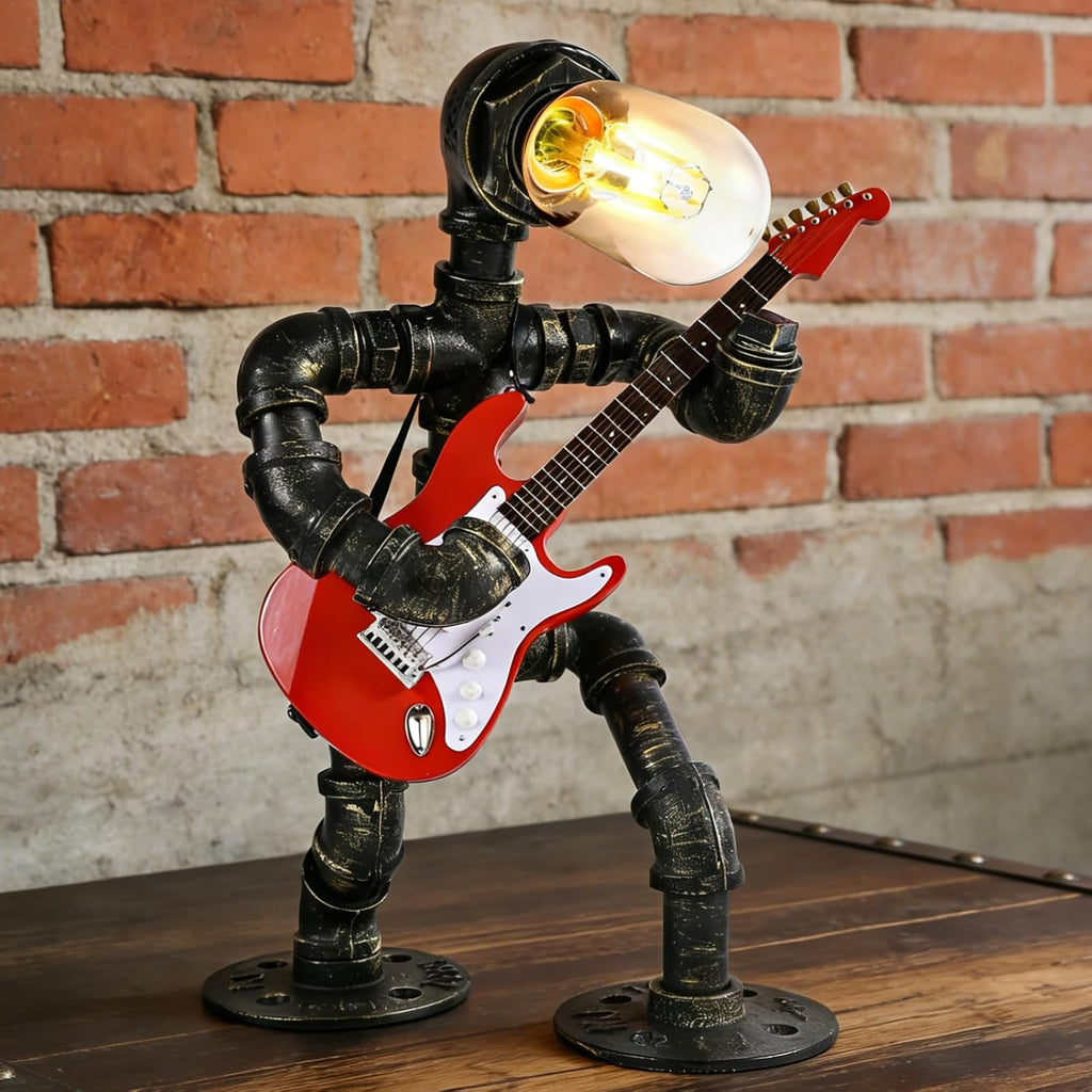 Steampunk Table Lamp with Mini Electric Guitar Industrial Desk Lamp