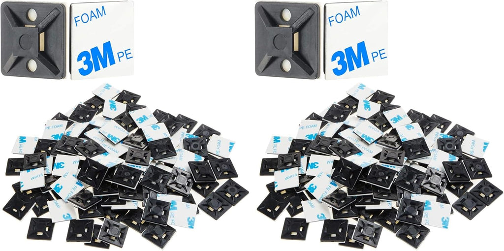 XHF 500 PCS 3/4" Black Self Adhesive Cable Zip Tie Mounts Wire Cable Clips Holders Management Anchors Organizer Holders Squares(HS-101S) (Pack of 2)