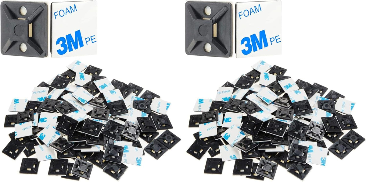 XHF 500 PCS 3/4" Black Self Adhesive Cable Zip Tie Mounts Wire Cable Clips Holders Management Anchors Organizer Holders Squares(HS-101S) (Pack of 2)