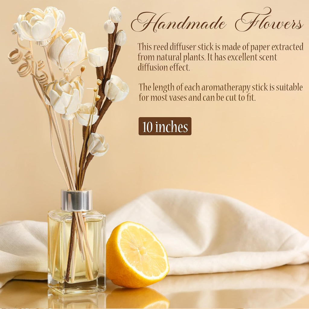 12 Pcs Reed Diffuser Sticks Flowers Reed Set White Wood Flower Aromatic Diffuser for Bathroom Home Bedroom Office Decor Office, Natural Flower