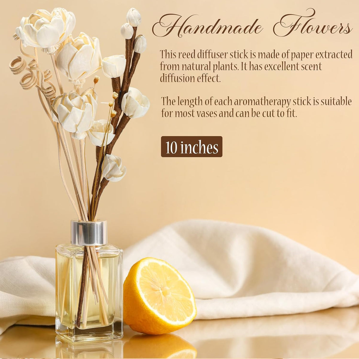 12 Pcs Reed Diffuser Sticks Flowers Reed Set White Wood Flower Aromatic Diffuser for Bathroom Home Bedroom Office Decor Office, Natural Flower