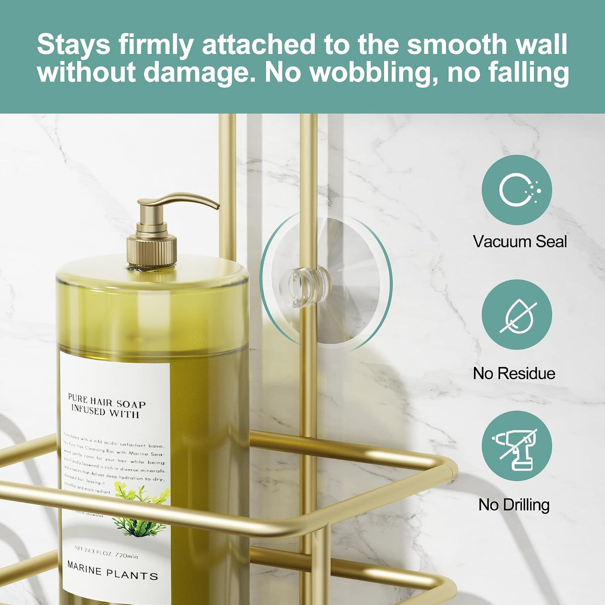 SRIWATANA Shower Caddy Hanging, Shower Organizer with Razor Hooks, Gold
