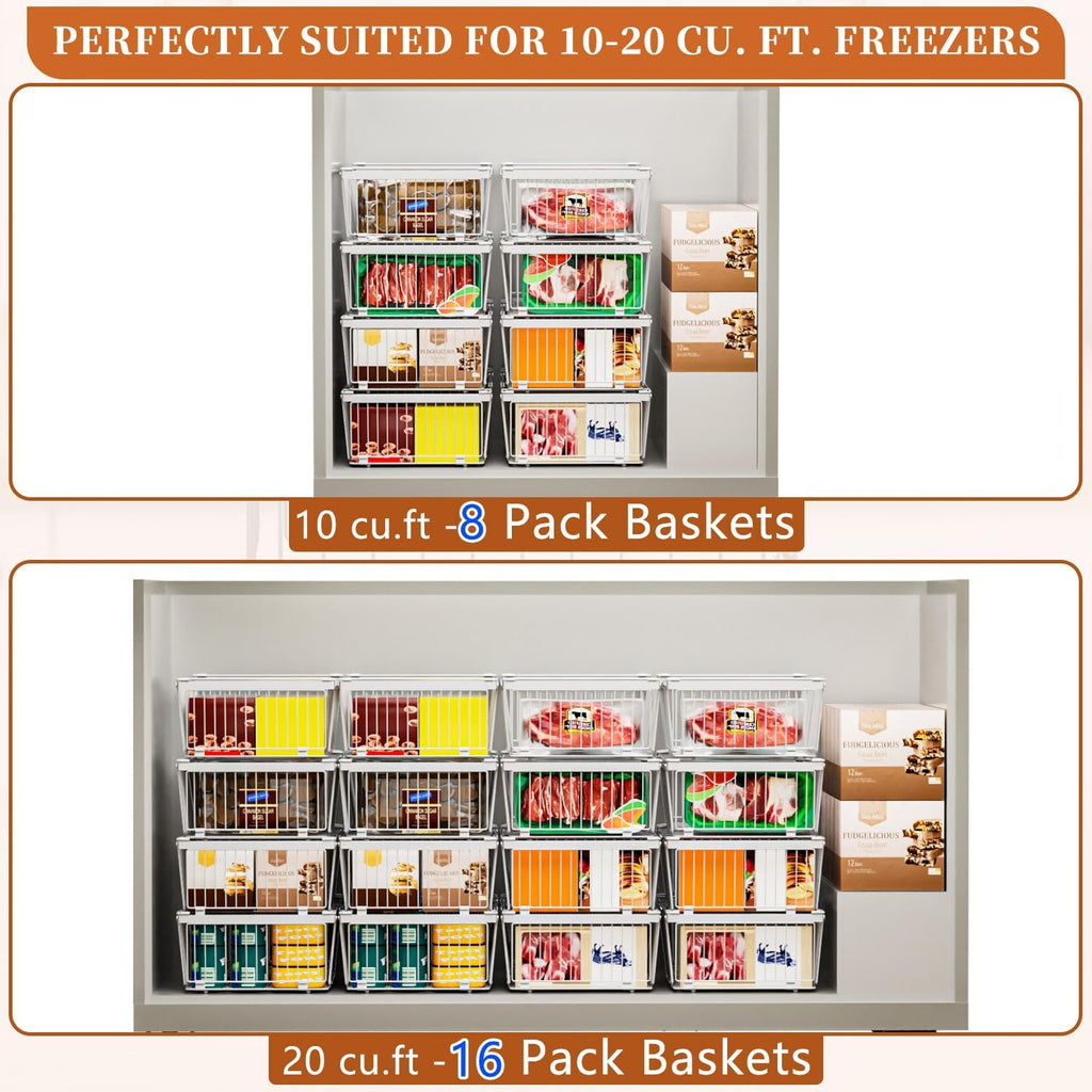 Large Freezer Organizer Bins for 10 to 20 Cu.Ft,4 Pack , Leak-Proof Bottom