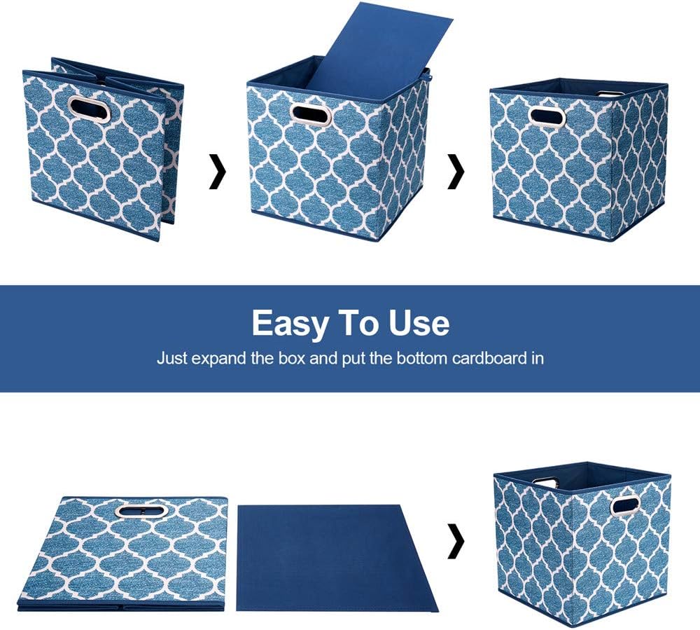13x13x13 Inch Cube Storage Bins Blue Navy Foldable Grid Lantern Print Fabric Storage Basketes for Home Organizers Storage Drawer,QY-SC02-6