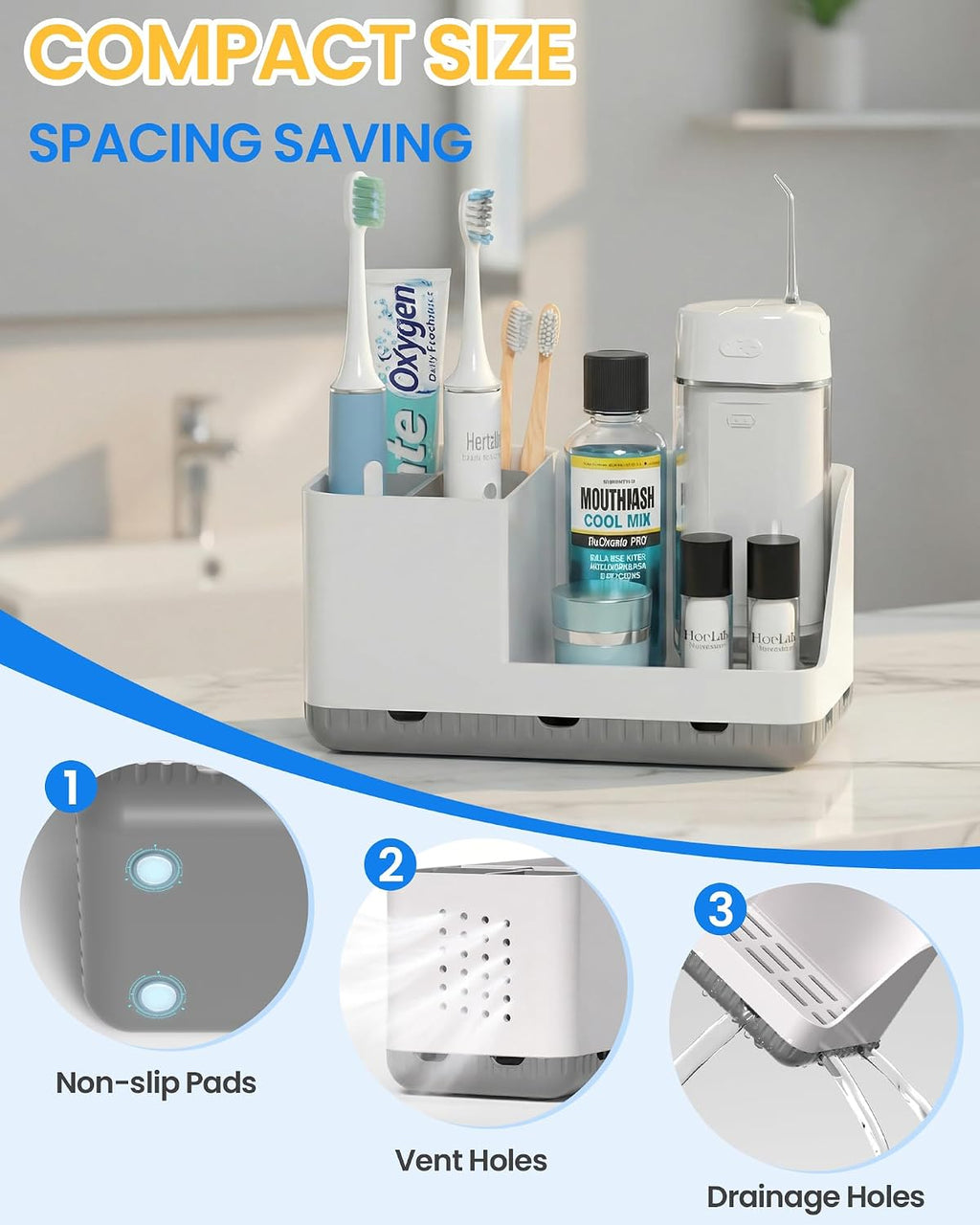 Toothbrush Holder Bathroom Counter Organizer & Storage Detachable