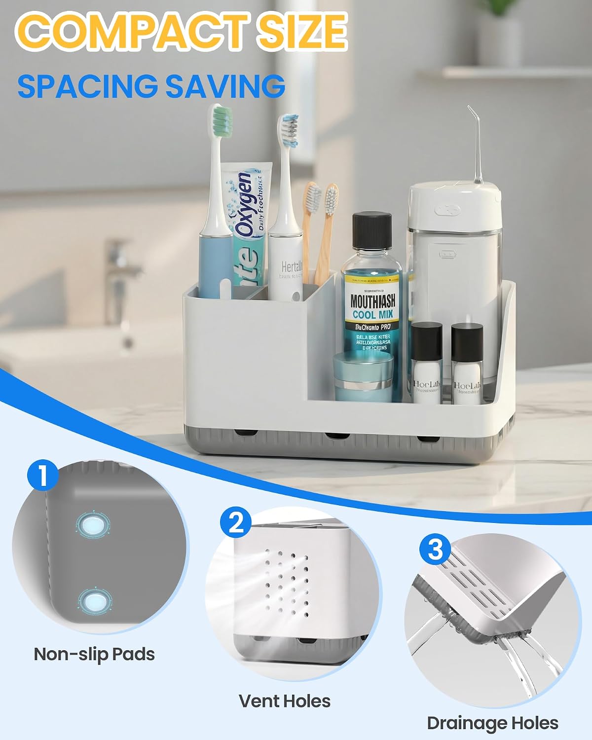 Toothbrush Holder Bathroom Counter Organizer & Storage Detachable