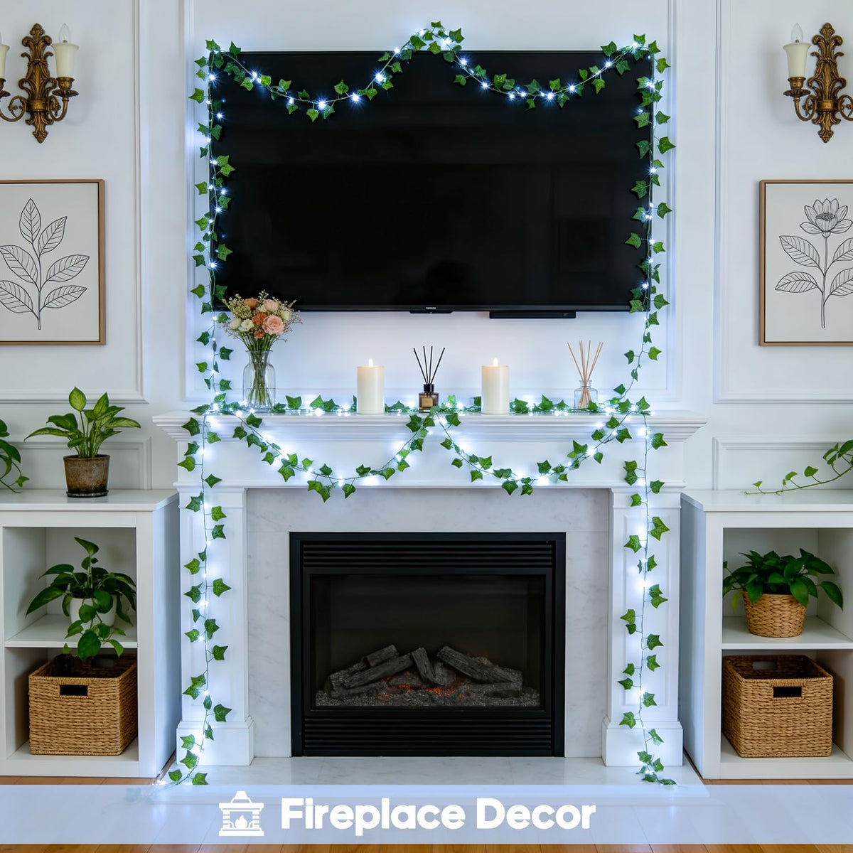 JMEXSUSS 33Ft Vines with Lights Battery Operated, 100 LED, White