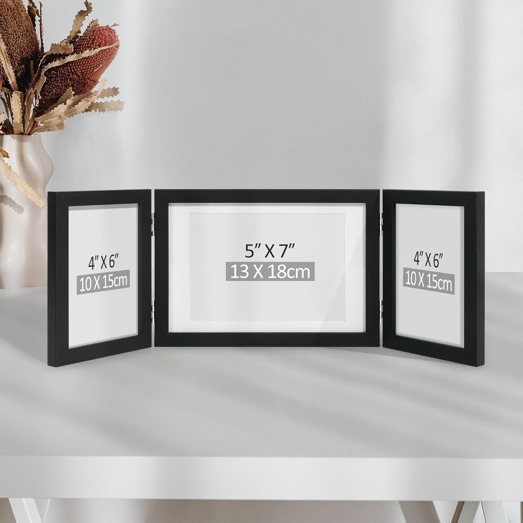 Afuly 3 Picture Frame 4x6 Black 5x7 Collage Triple Photo Frames for Desk