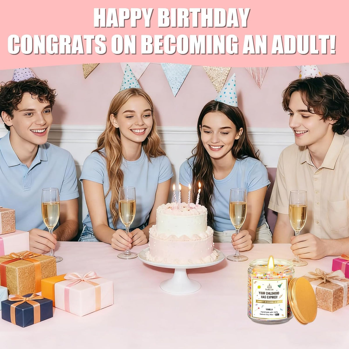 18th Birthday Gifts for Girls Boys, Happy 18th Birthday Candles, 9OZ