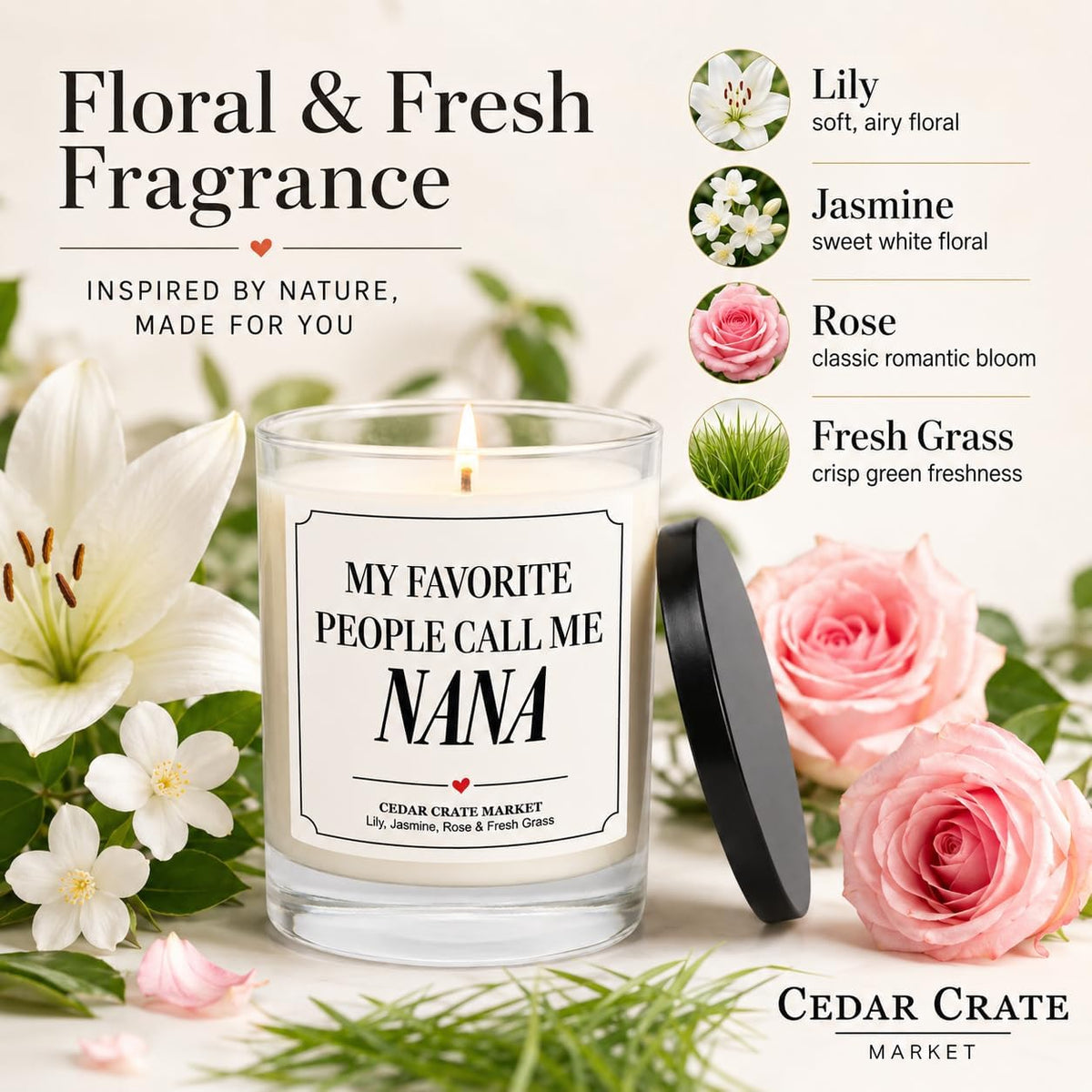 Nana Gifts - My Favorite People Call Me Nana Candle - Gift for Grandma from Grandkids, Mothers Day, Christmas - Lily Jasmine Rose & Fresh Grass Soy Candle 13.5 oz