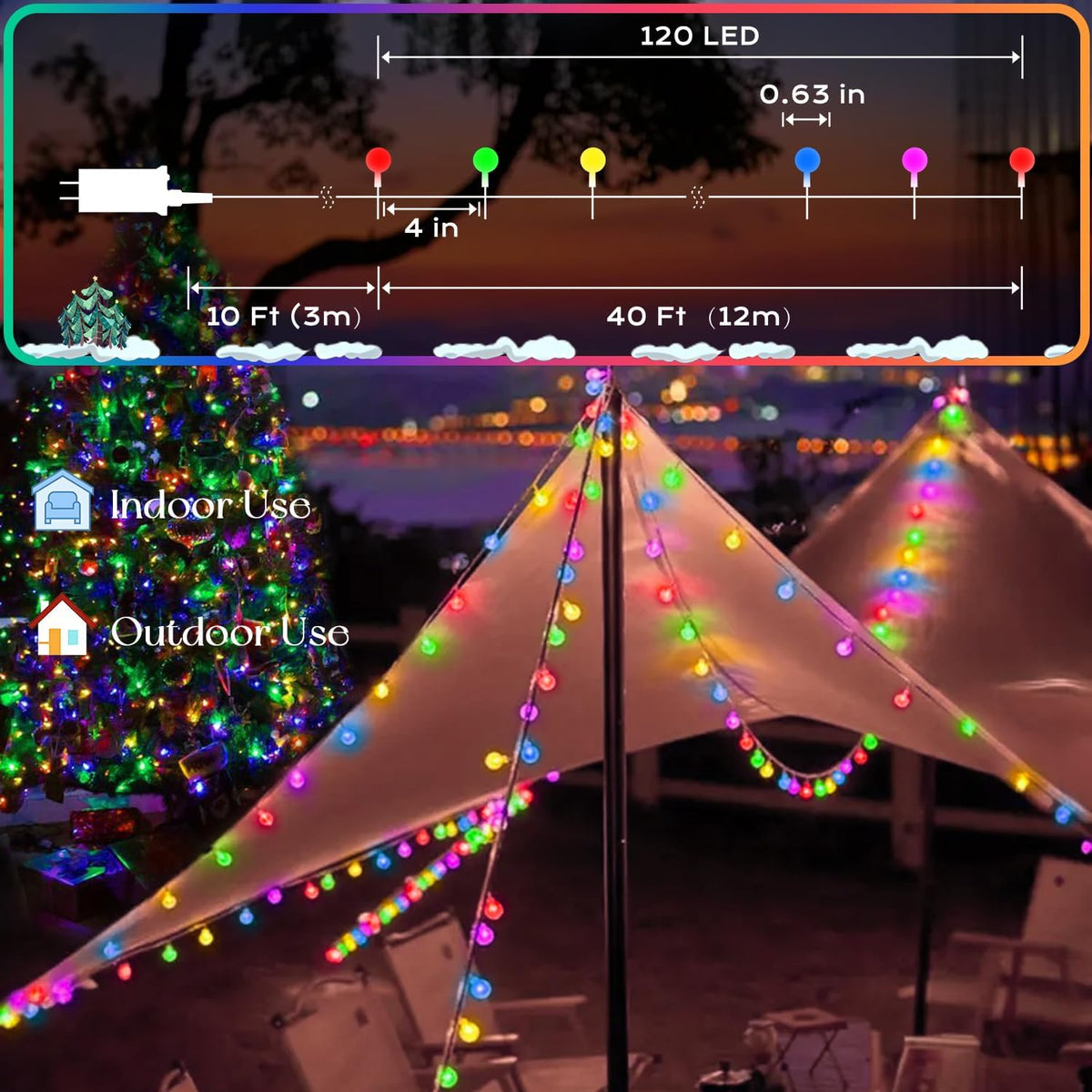WUXYIYANG 120 LED String Lights 40ft, 8 Lighting Modes Plug in Fairy String Lights for Bedroom Classroom Patio Garden Wedding Party Christmas Tree Outdoor Indoor Decorations Multicolor