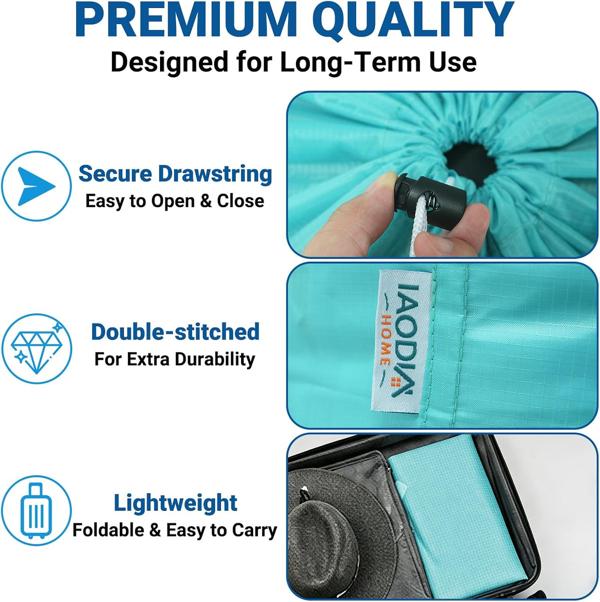 2 Pack XL Laundry Bags, Extra Heavy Duty Large Laundry Bag with Drawstring Closure, Machine Washable Clothes Organizer for Hamper, College Dorm, Travel (Blue + Green, X-Large)