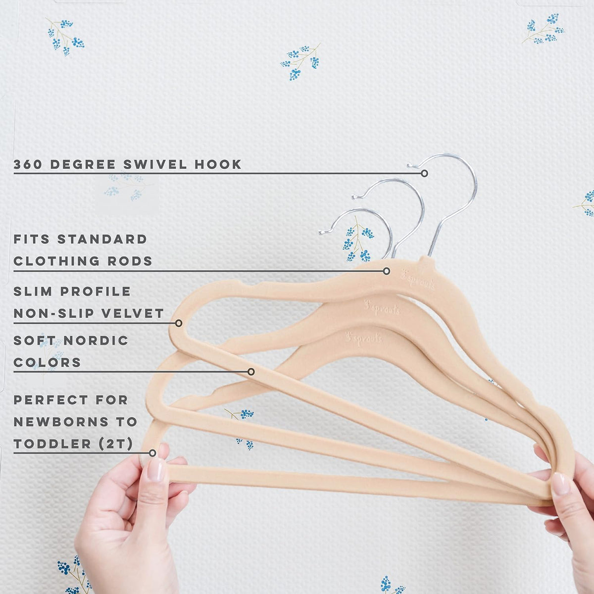 3 Sprouts Velvet Baby Hangers, Non Slip Slim, Hazelnut, 30 Pack
