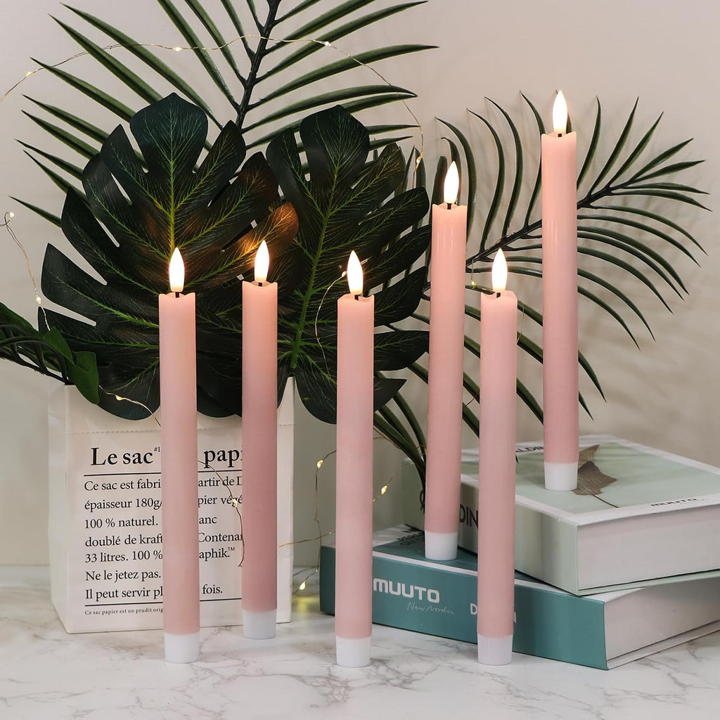 GenSwin Flameless Taper Candles LED Battery Operated Remote Timer Pink