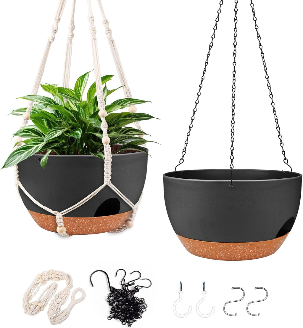 12 Inch Hanging Basket Planter with Chain & Rope for Indoor Outdoor Plants