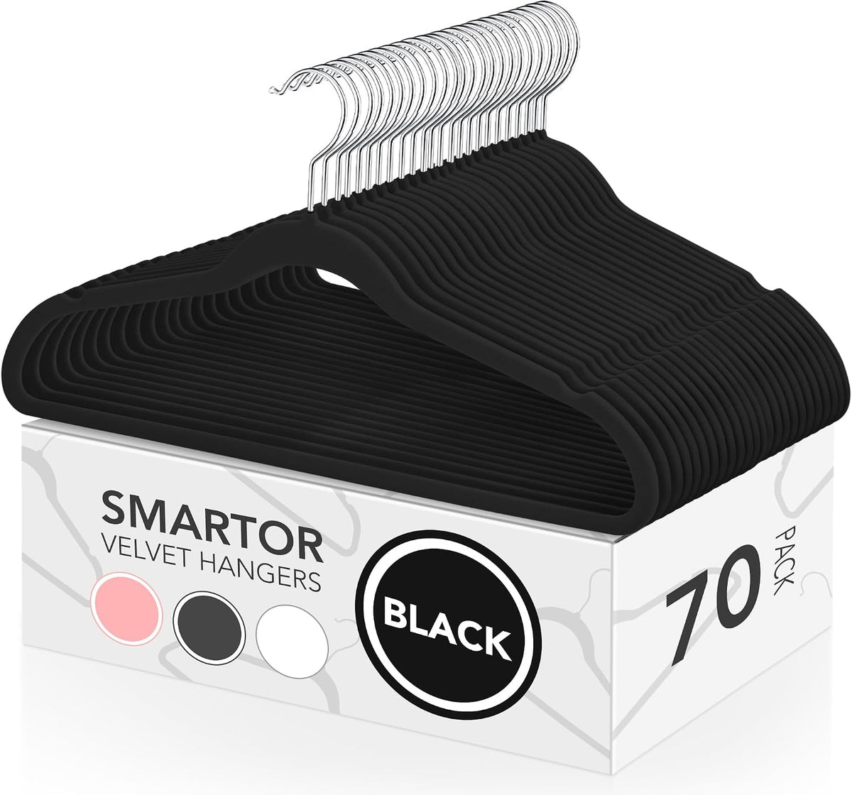 Black Velvet Hangers 70 Pack, Non Slip Felt Slim Hangers for Space Saving
