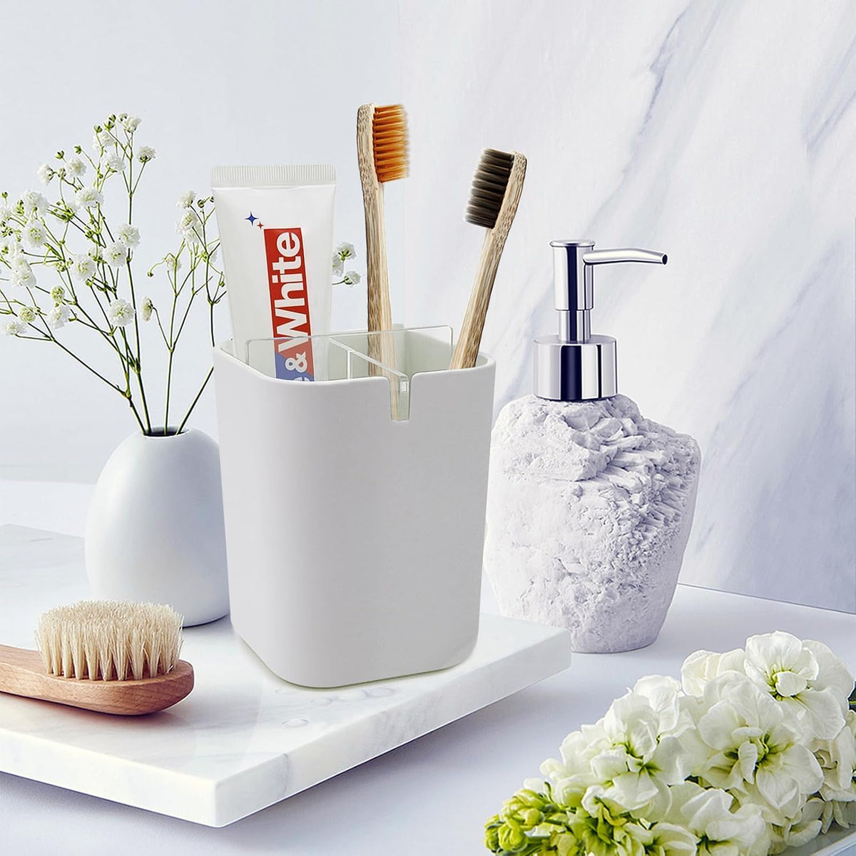 Toothbrush Holder for Bathroom,Clear Acrylic Detachable for Easy Cleaning Multi-Function Storage,4 Slots Electric Toothbrush and Toothpaste Organizer Caddy for Bathroom Vanity,Countertop