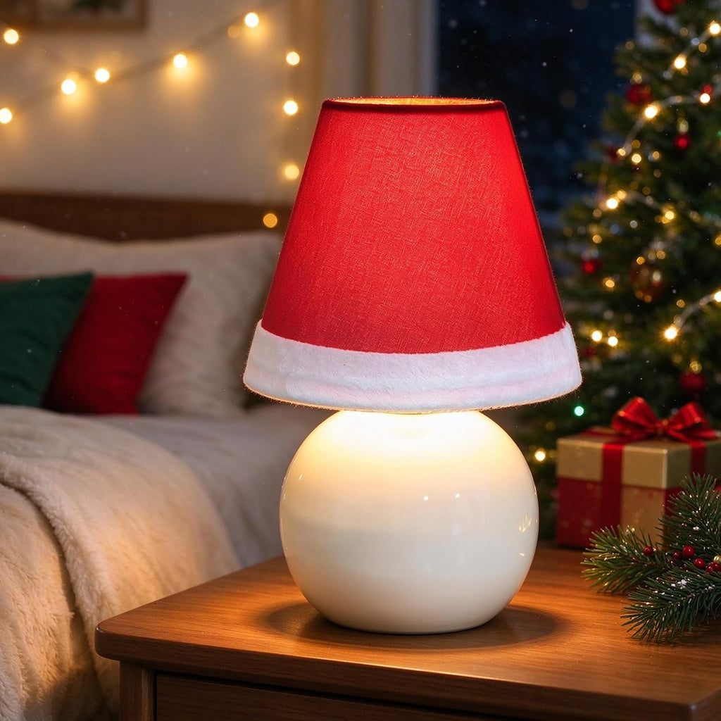 Red Christmas Hat Cute Modern Bedside Nightstand Ceramic Table Lamp Bed