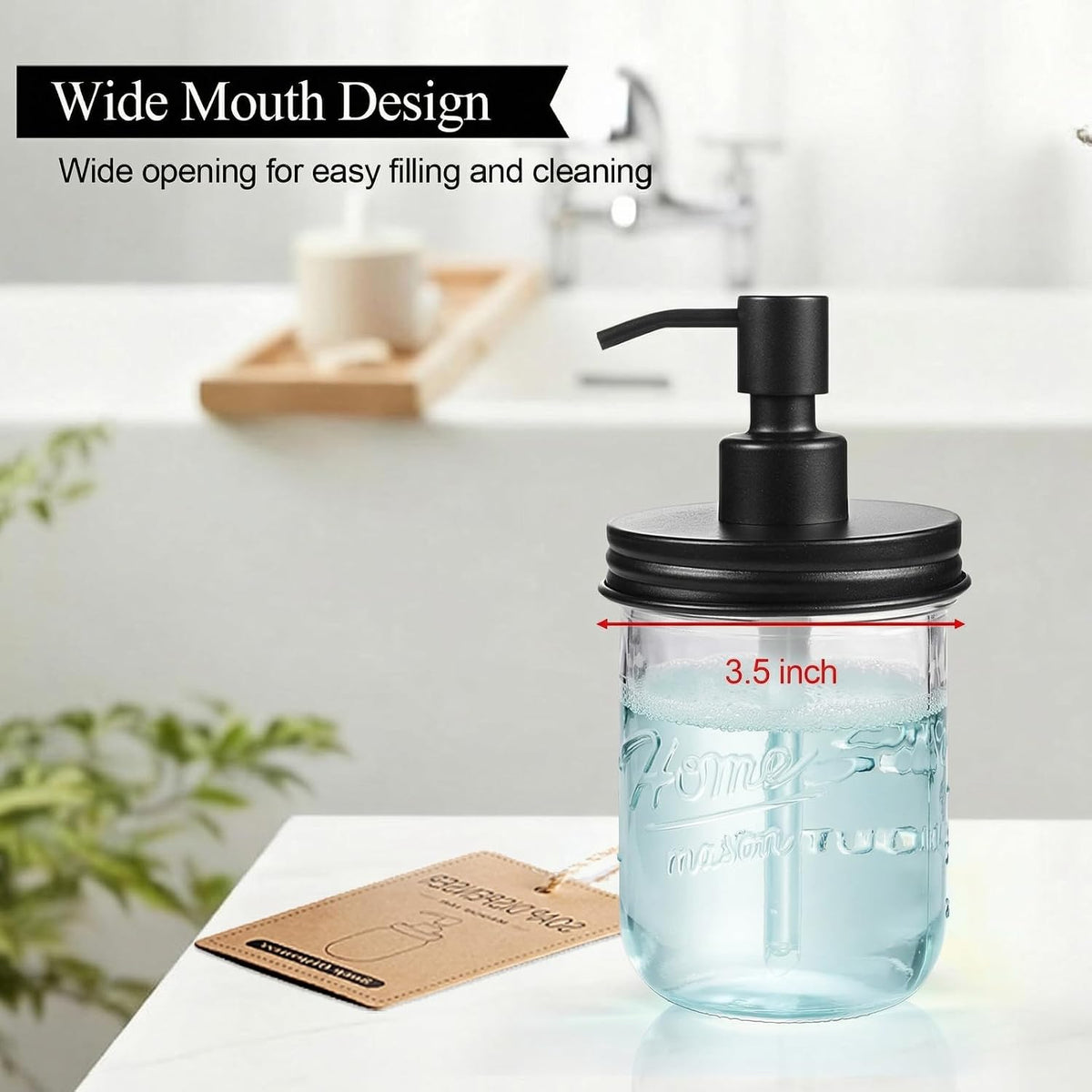 SheeChung 16oz Mason Jar Soap Dispenser, Black Stainless Steel Pump, 2 Pack