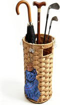 Rattan Umbrella Stand with Drip Tray - Hand Woven Entryway Umbrella Holder