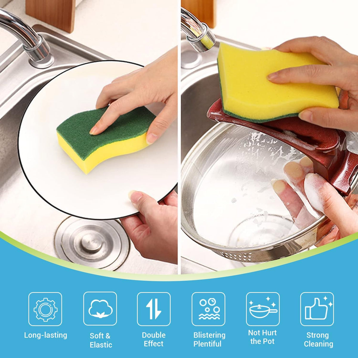 AIDEA Heavy Duty Sponges Kitchen 300PK, Dish Sponge Kitchen, Scrub Sponges