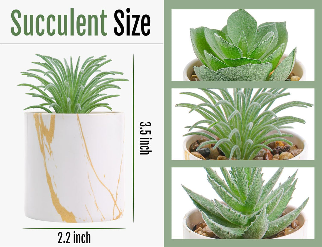 Der Rose 3 Pack Fake Succulent Plants in Gold Accent Pots for Desk Decor