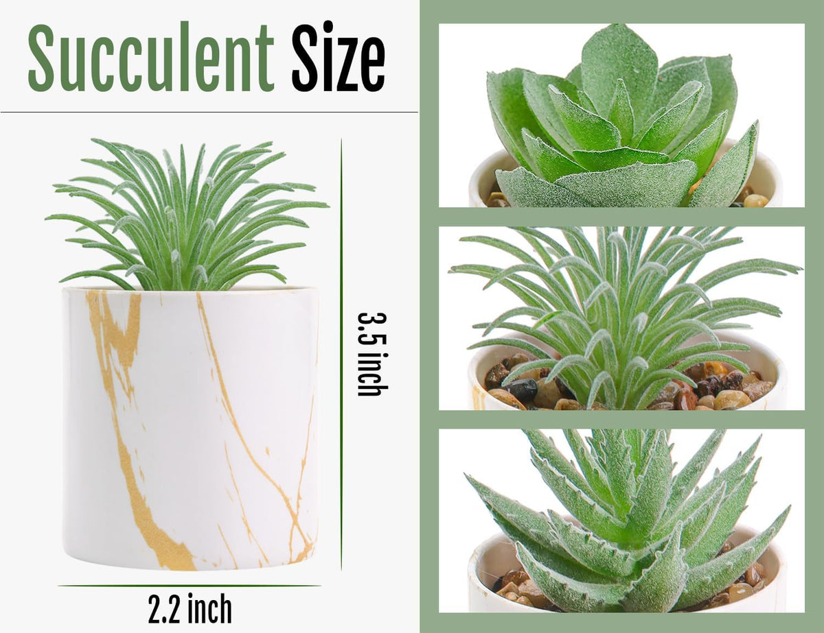 Der Rose 3 Pack Fake Succulent Plants in Gold Accent Pots for Desk Decor