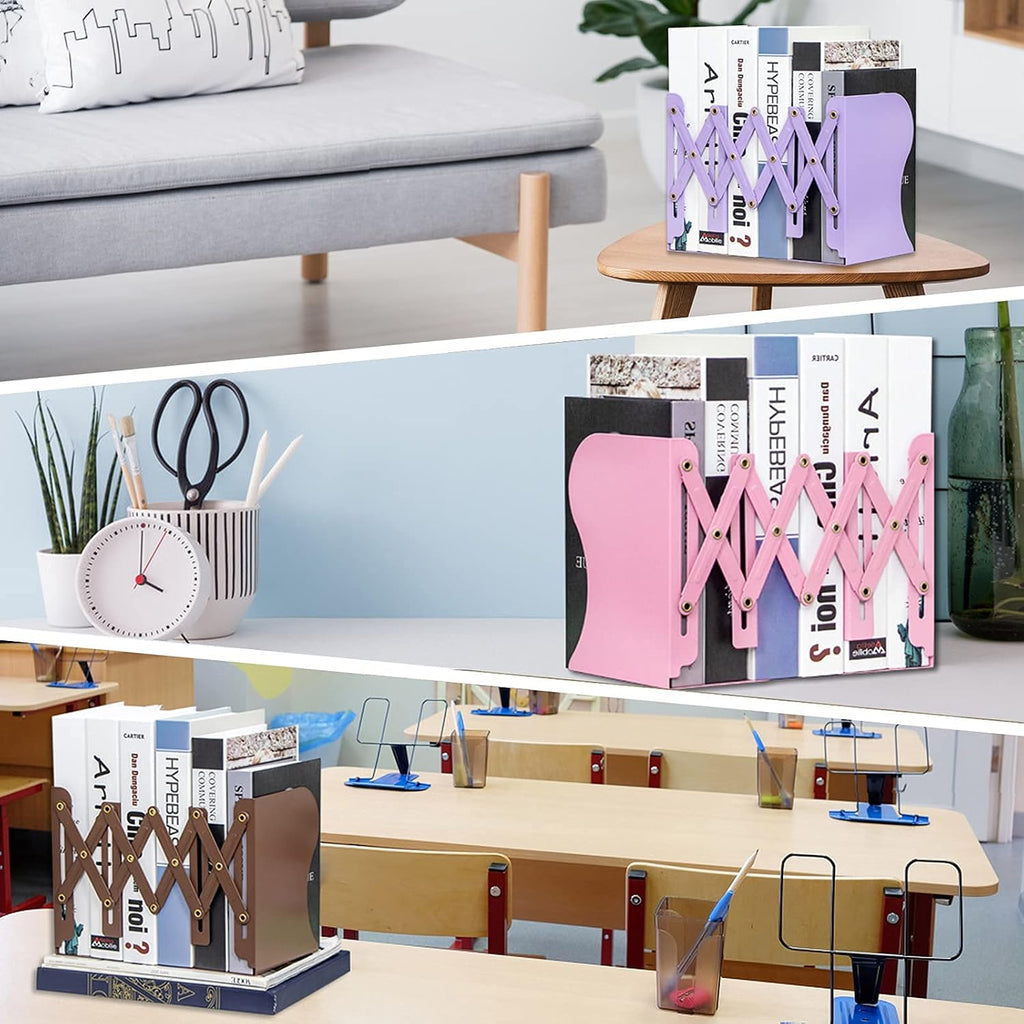 Aobopar Adjustable Metal Book Ends for Shelves Brown