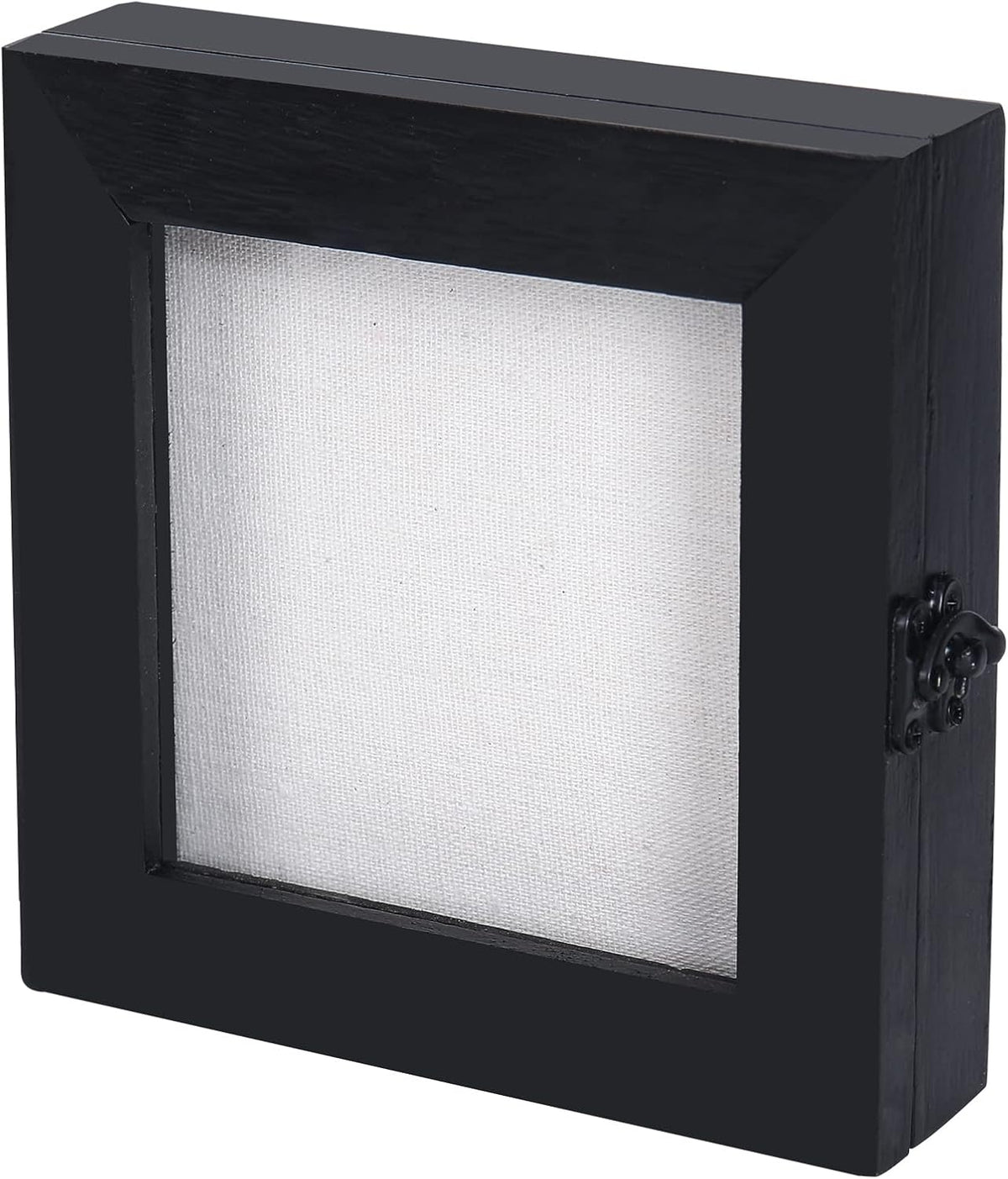 6x6 Small Shadow Box Frame with Glass, Hinged Door, Solid Wood, Black