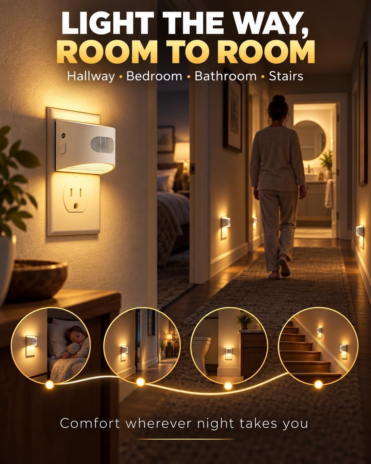 L LOHAS LED Motion Sensor Night Light, Night Lights Plug into Wall, 4 Pack
