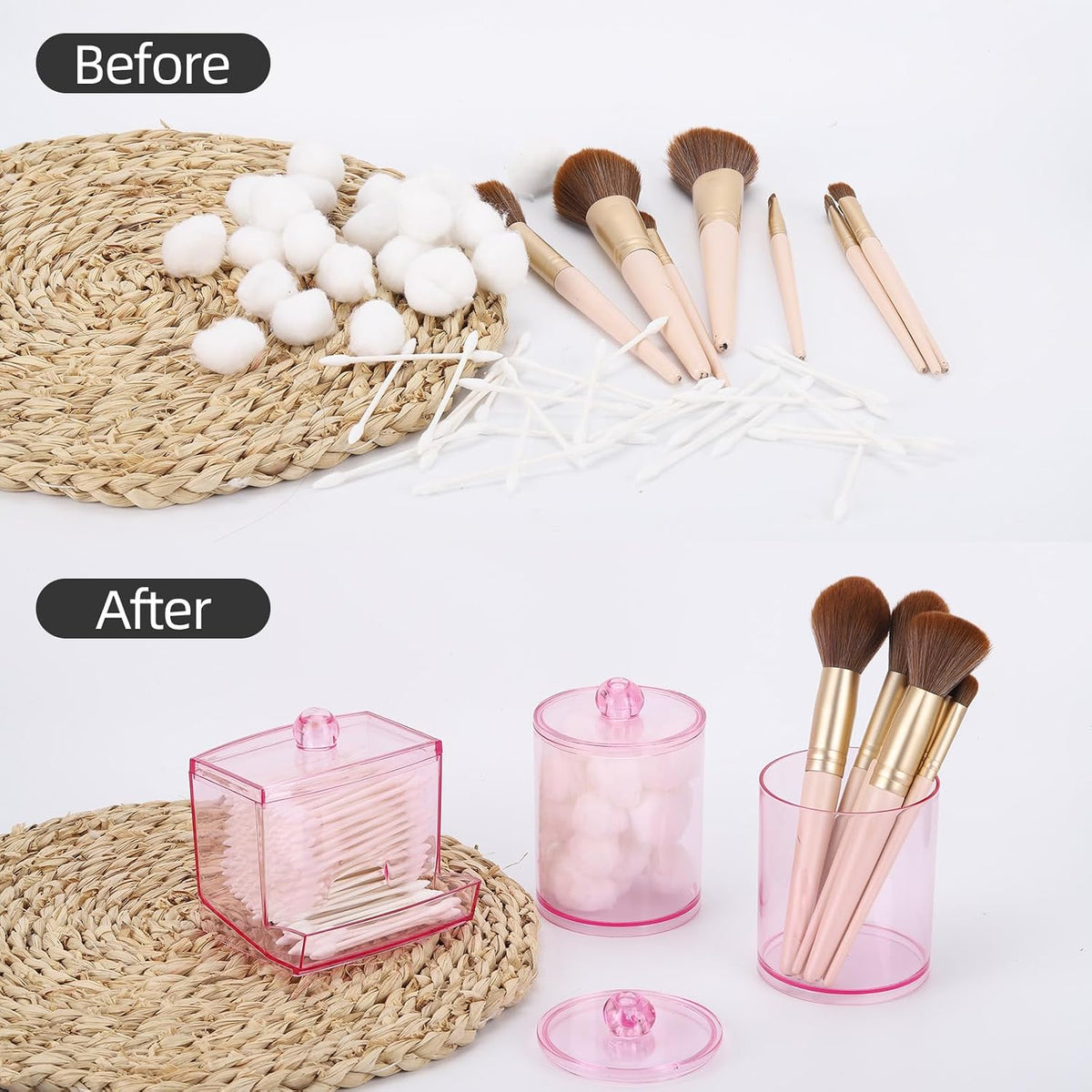 Tbestmax Pink Qtips Dispenser Bathroom Container, 10/12 oz Big Cotton Ball Holder, Apothecary Jar Organizer for Storage Cotton Swab, Round Pads, Floss Picks